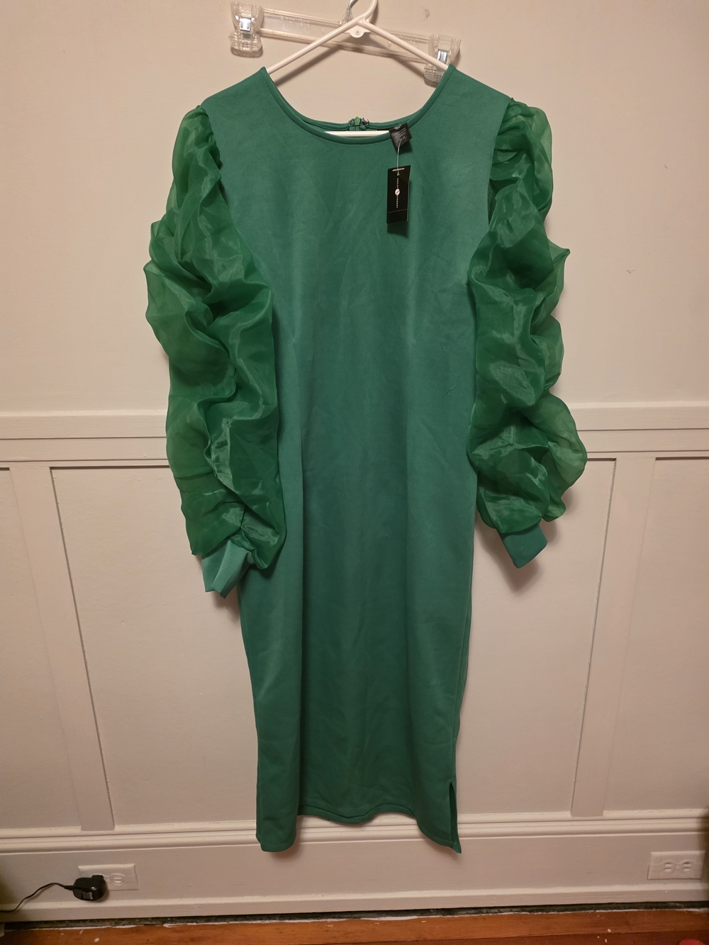 Ashley Stewart Emerald Green Long-Sleeve Ruffle Midi Dress